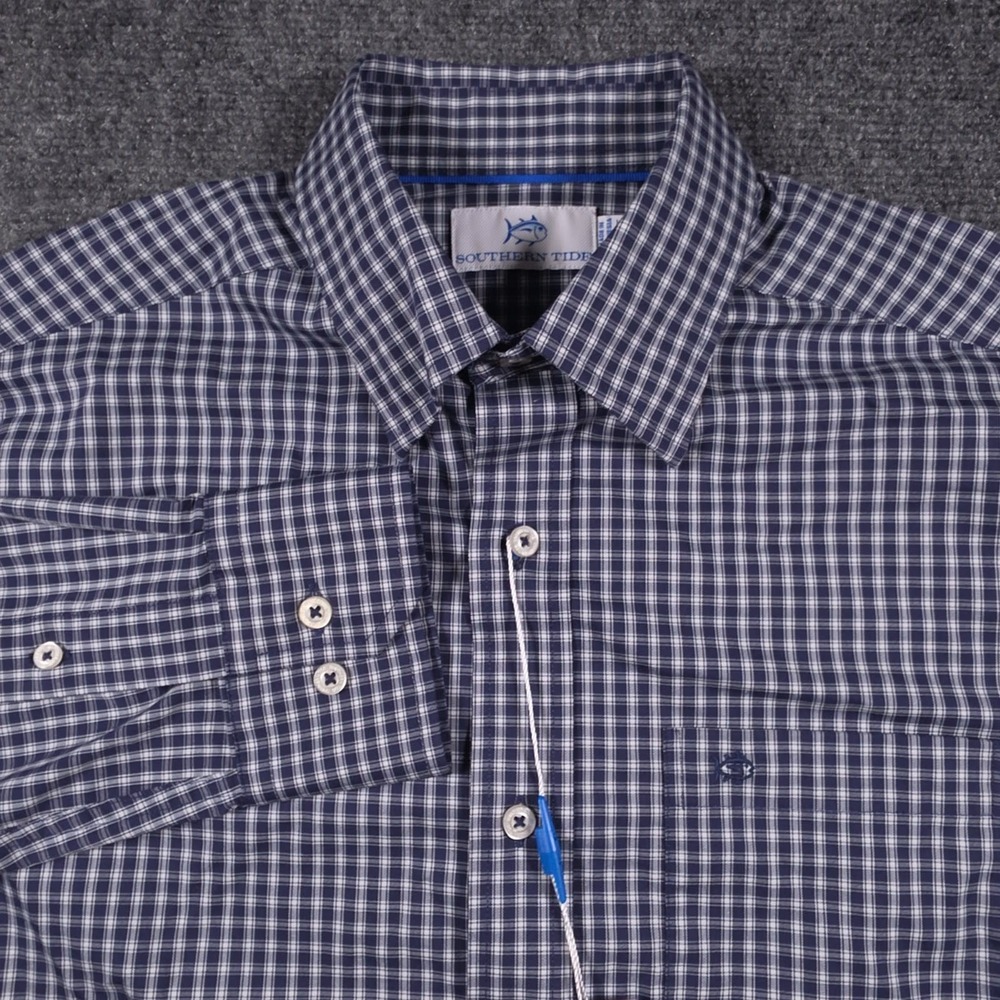 NWT Southern Tide Charleston Pender Plaid Shirt Mens S Blue Coolmax Stretch